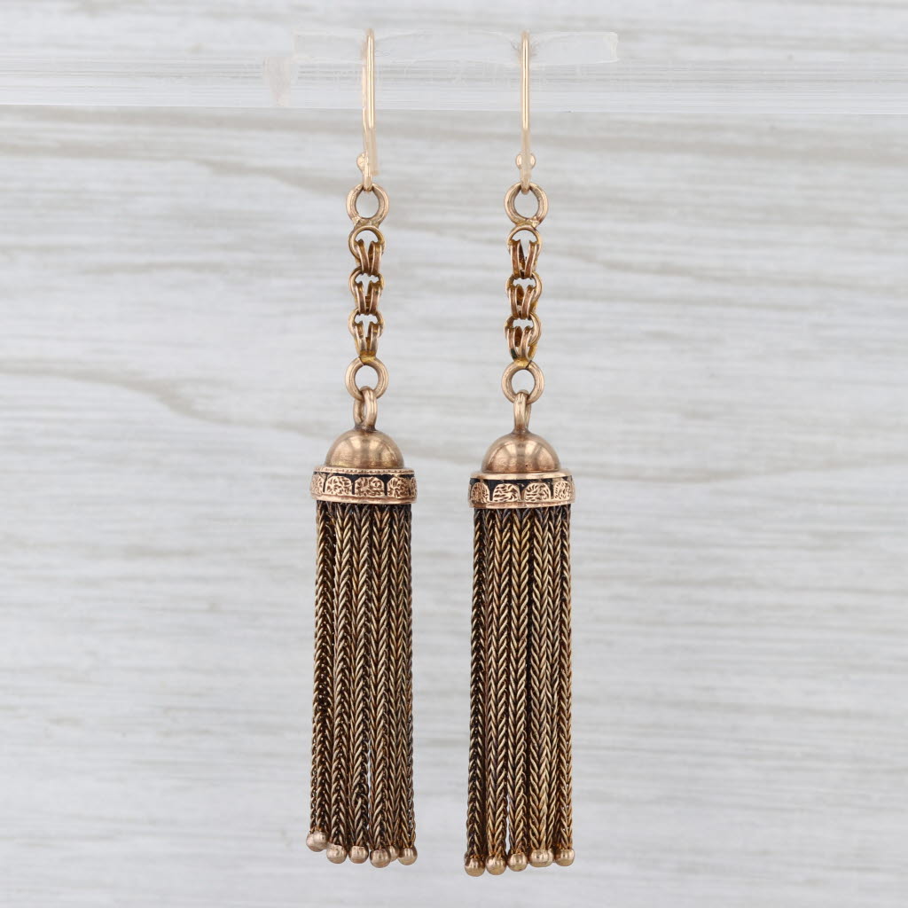 Victorian Tassel Dangle Earrings 14k Yellow Gold Hook Posts Convereted Fobs