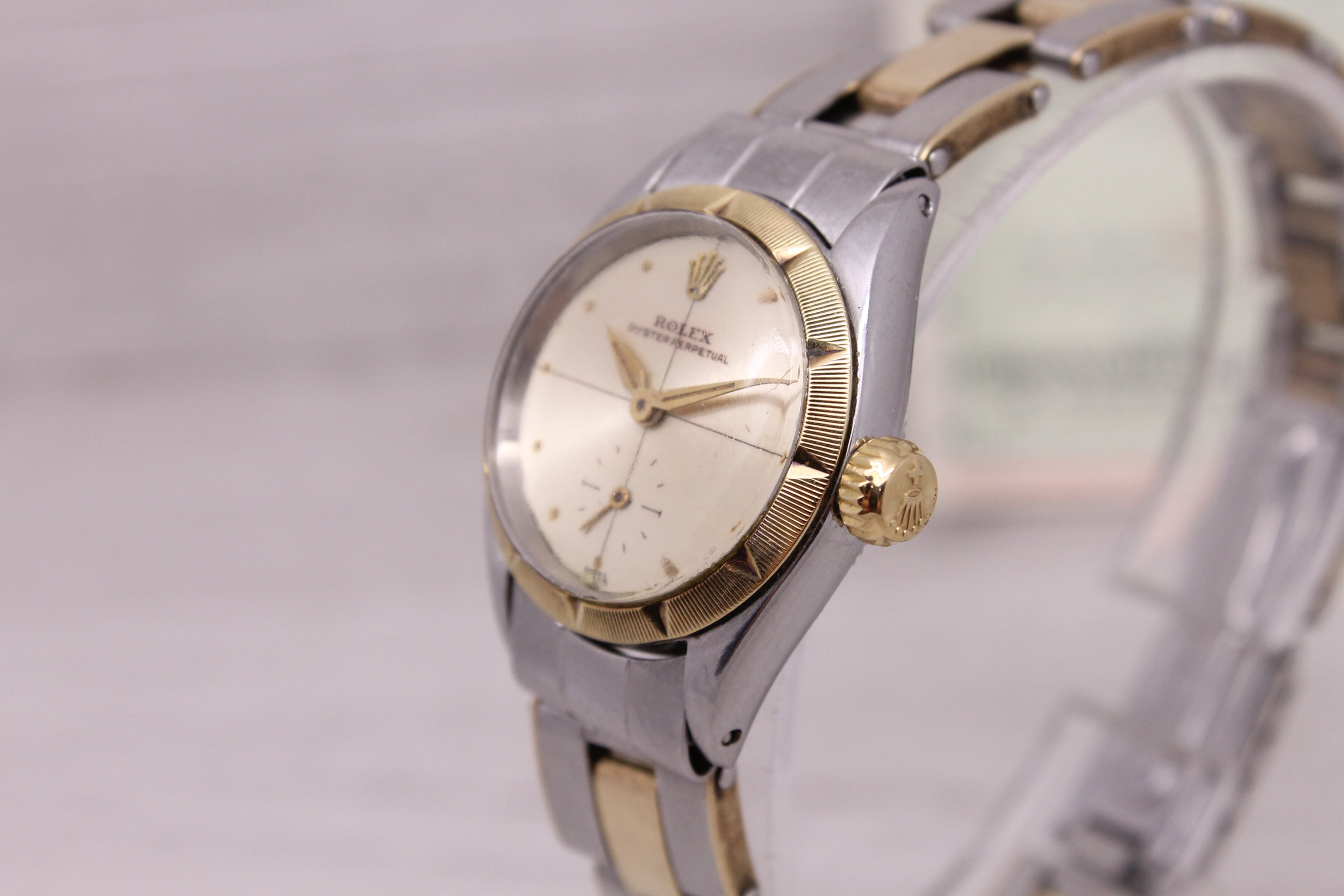 Dark Gray Vintage 1956 Rolex Zephyr Oyster Perp 6503 Ladies Automatic 2 Tone Watch Papers