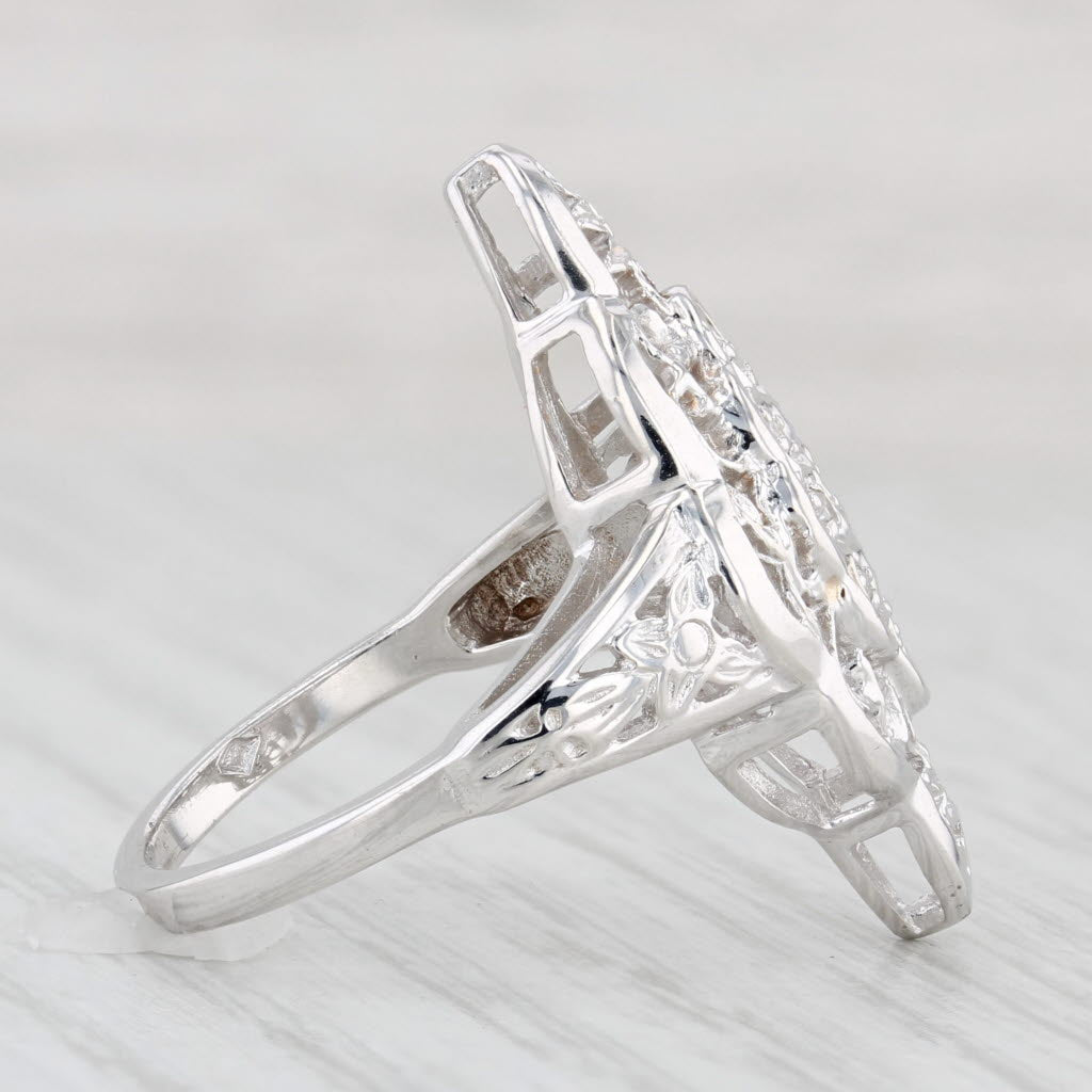 Light Gray Diamond Cluster Openwork Ring 10k White Gold Size 6.5 Cocktail