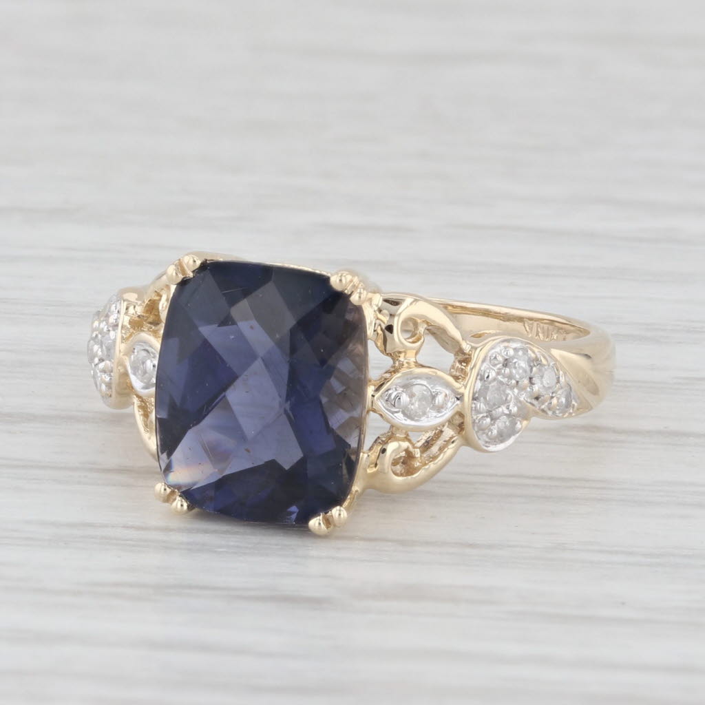 Light Gray 2.62ctw Blue Iolite Diamond Ring 10k Yellow Gold Size 7.25