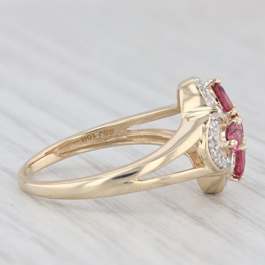Light Gray 0.80ctw Pink Spinel Diamond Flower Ring 10k Yellow Gold Size 8