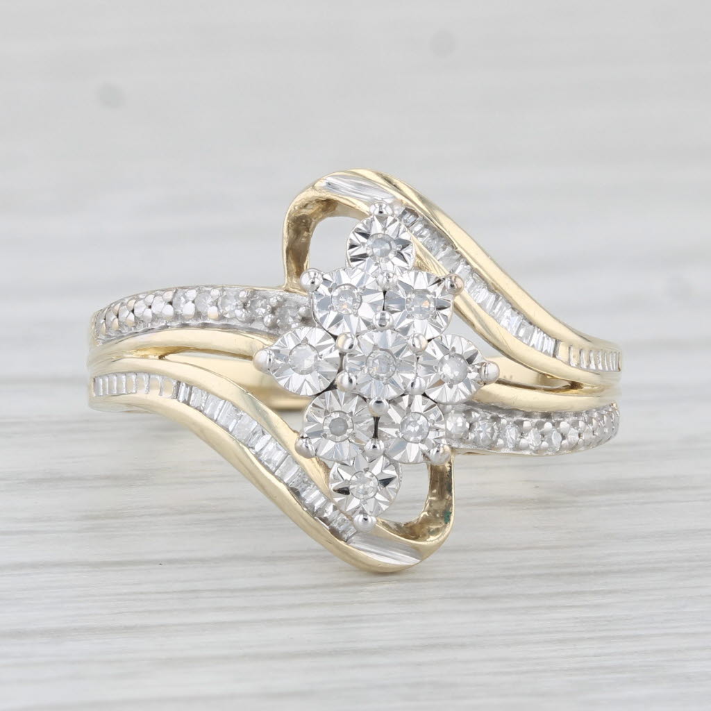 Light Gray 0.11tw Diamond Cluster Bypass Ring 10 Yellow Gold Size 7 Engagement