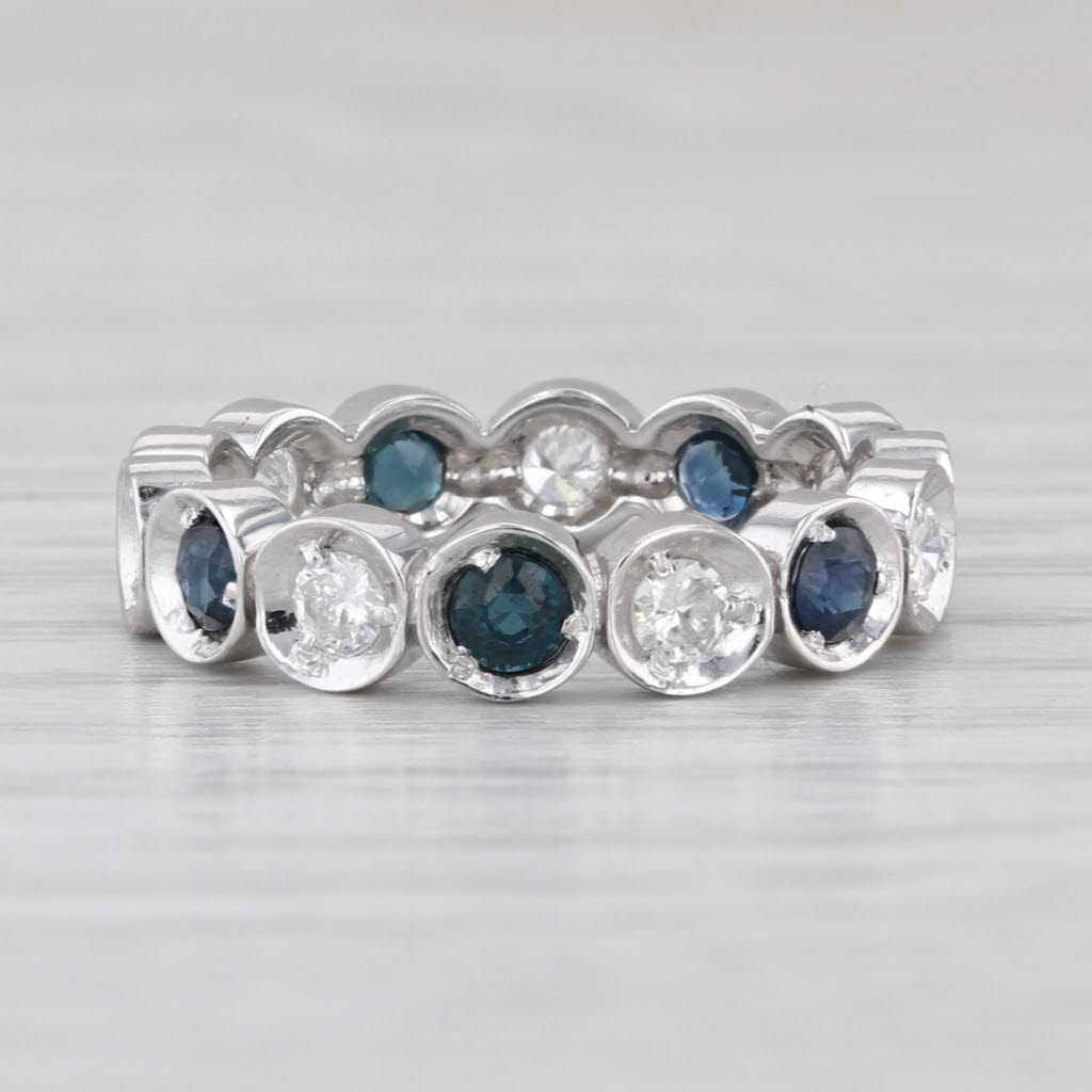 1.30ctw Blue Sapphire Diamond Eternity Ring 14k Gold Stackable Wedding Band