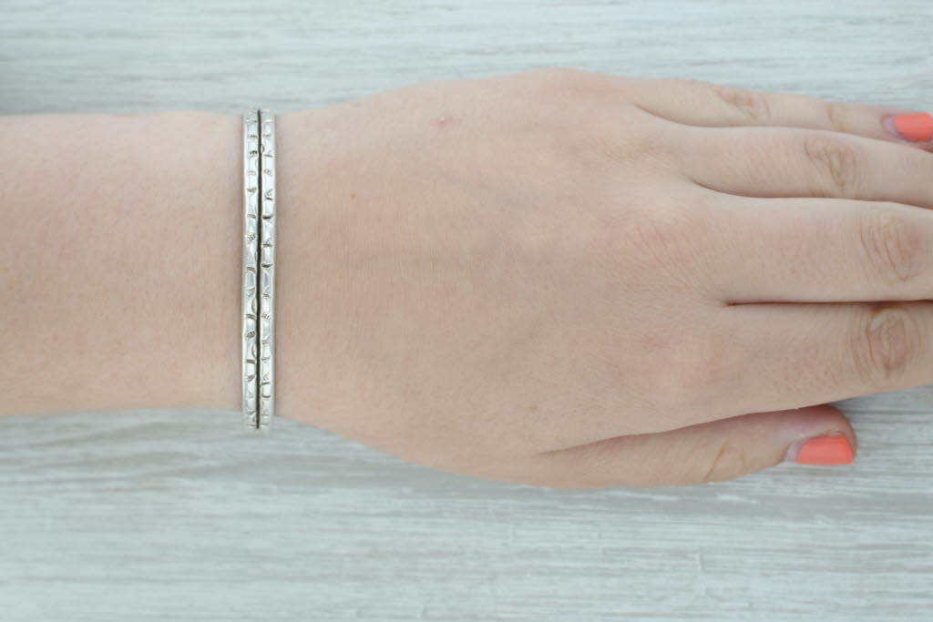 Gray Double Band Cuff Bracelet Sterling Silver 7" 6.5mm