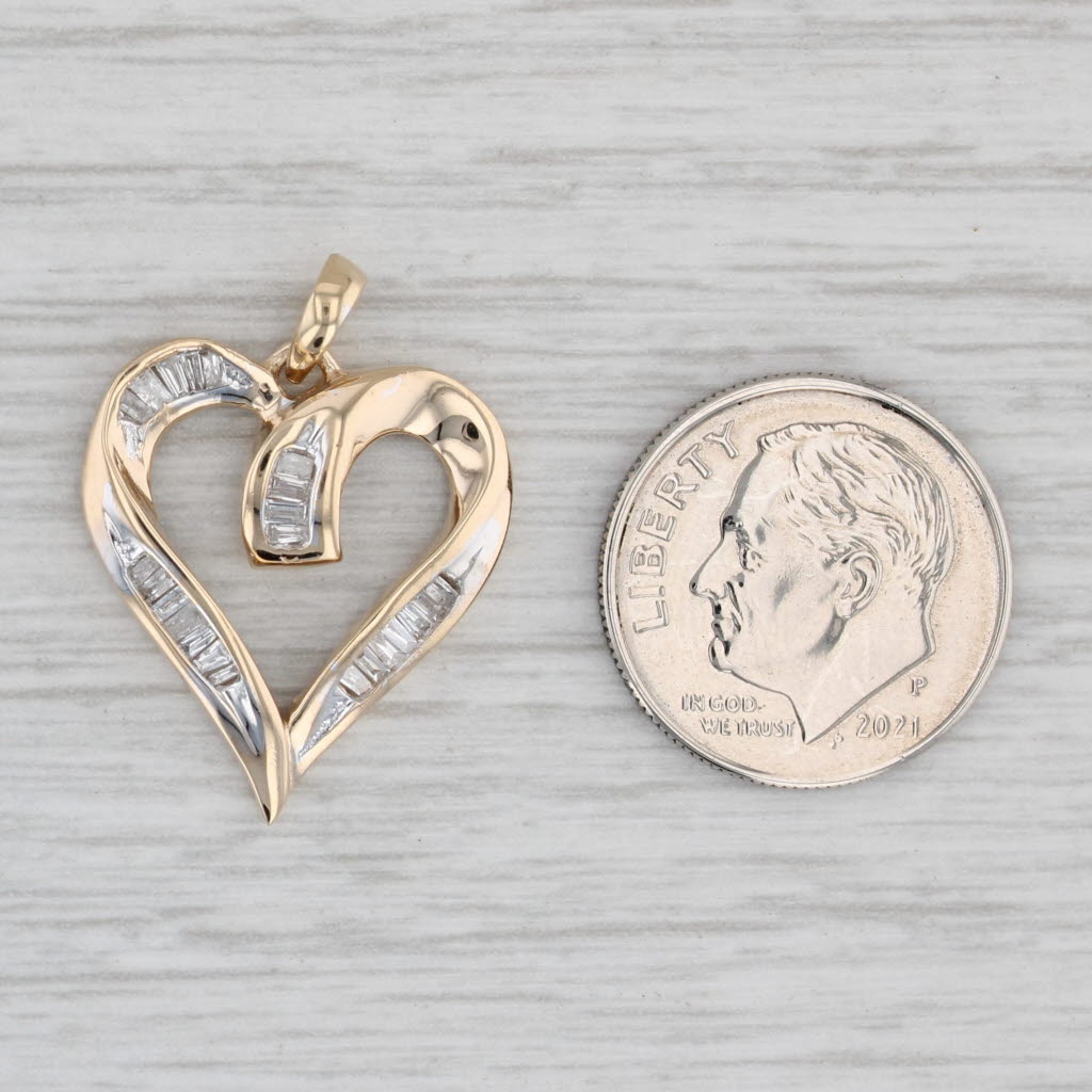 Gray 0.36ctw Diamond Open Heart Pendant 10k Yellow Gold