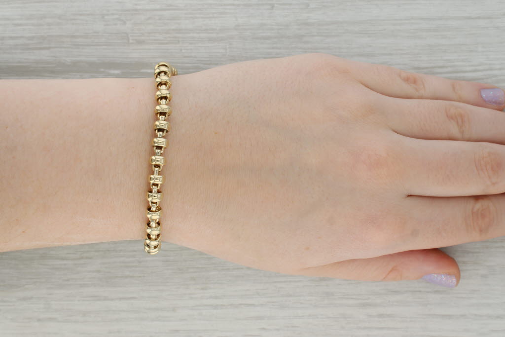 Dark Gray Bead Chain Bracelet 14k Yellow Gold 7.5" 6.7mm