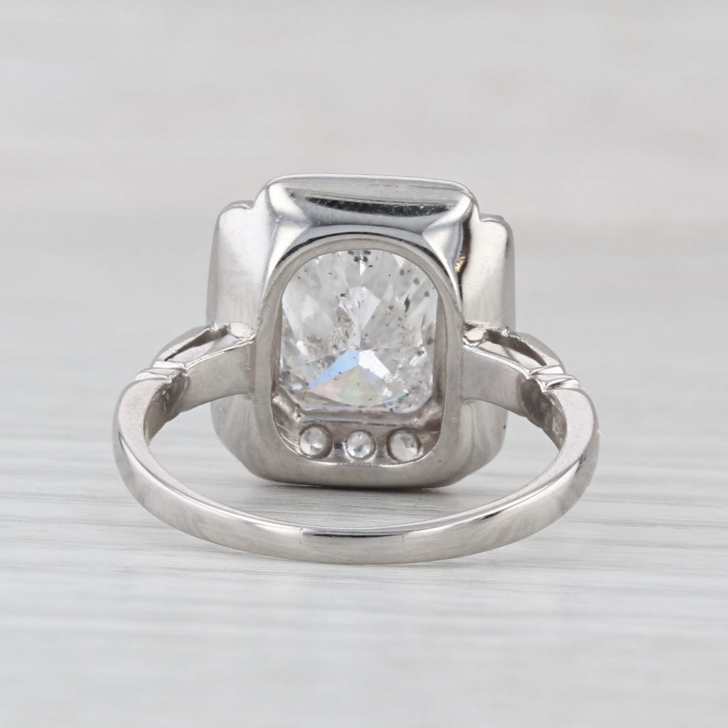 3.74ctw Rectangle Diamond Halo Engagement Ring Platinum Size 7.5 GIA E Color