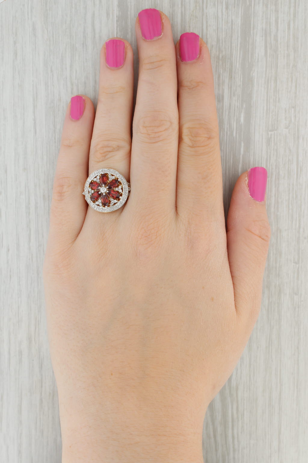 Gray 2.03ctw Garnet Flower Diamond Halo Ring 14k White Gold Size 7.75 Cocktail
