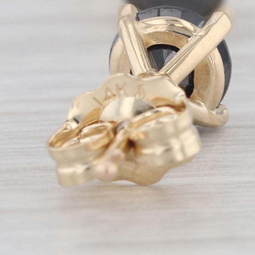 Gray New 0.82ctw Black Diamond Stud Earrings 14k Yellow Gold Round Solitaires