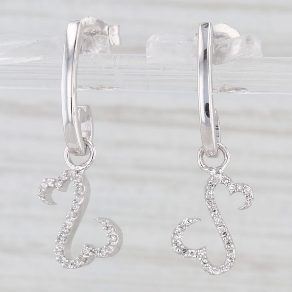Light Gray Jane Seymour Diamond Open Heart Dangle Earrings 14k White Gold Drops