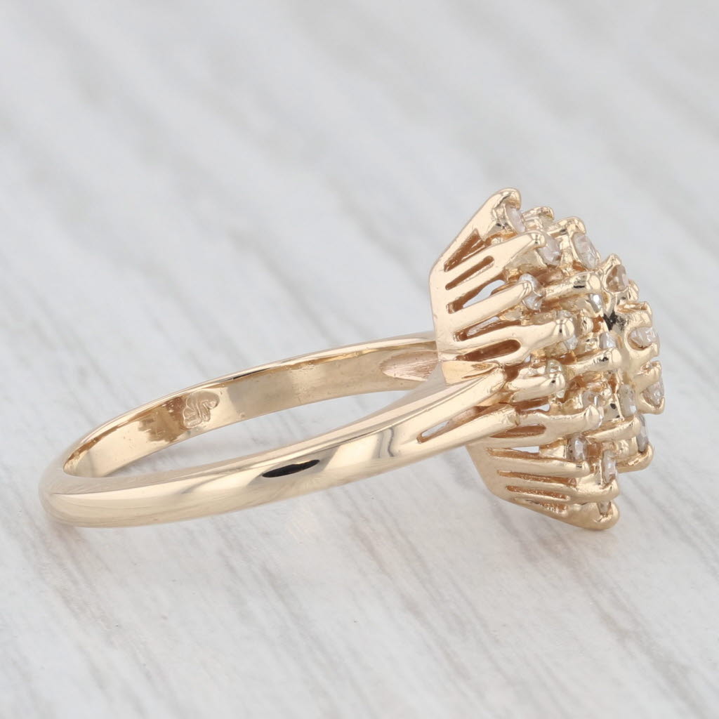 Light Gray 0.40ctw Diamond Cluster 14k Yellow Gold Ring Size 4.75