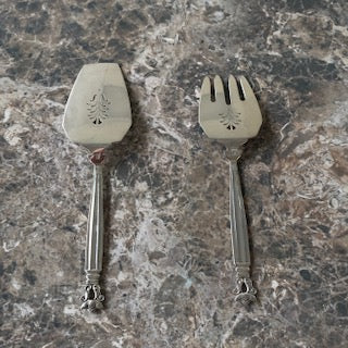 Jensen Denmark Acorn Fish Serving Set Sterling Silver Pierced Fork Knife