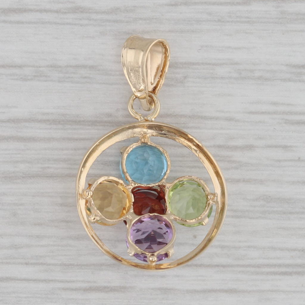 Gray 2.71ctw Gemstone Flower Pendant 14k Gold Topaz Citrine Amethyst Peridot Garnet