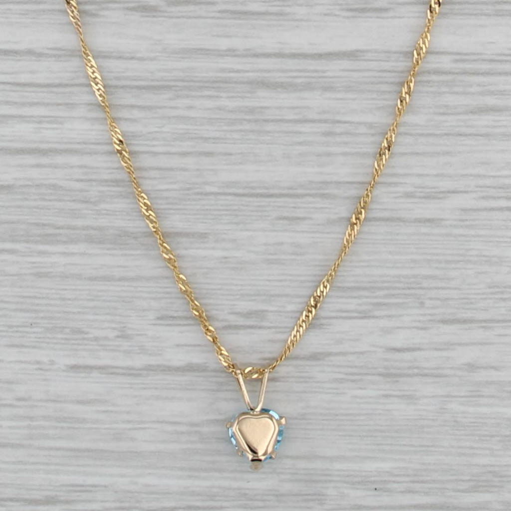 0.95ct Blue Topaz Heart Pendant Necklace 14k Yellow Gold 18" Singapore Chain
