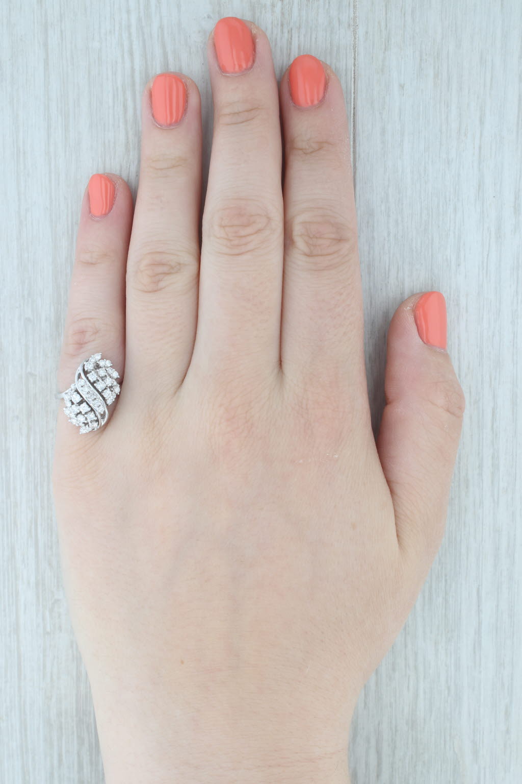 Gray 0.64ctw Diamond Cluster Ring 14k White Gold Size 5.75 Cluster Cocktail