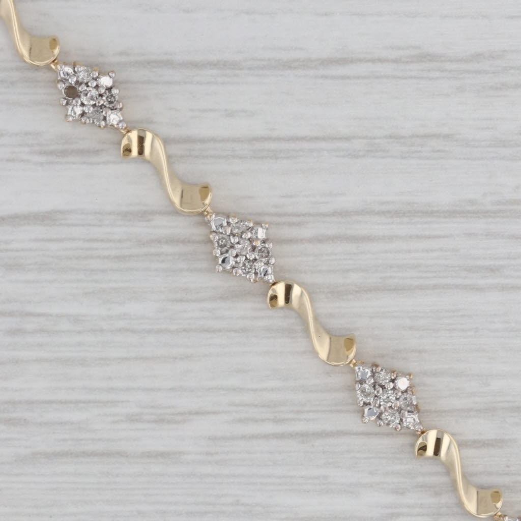 Gray 0.40ctw Diamond Cluster Tennis Bracelet 10k Yellow Gold 7"