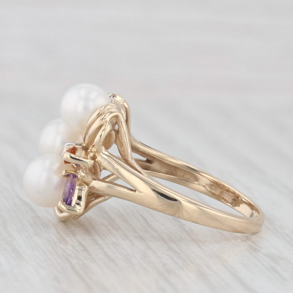 Light Gray 0.41ctw Pearl Amethyst Citine Peridot Topaz 10k Yellow Gold Ring Size 6.25