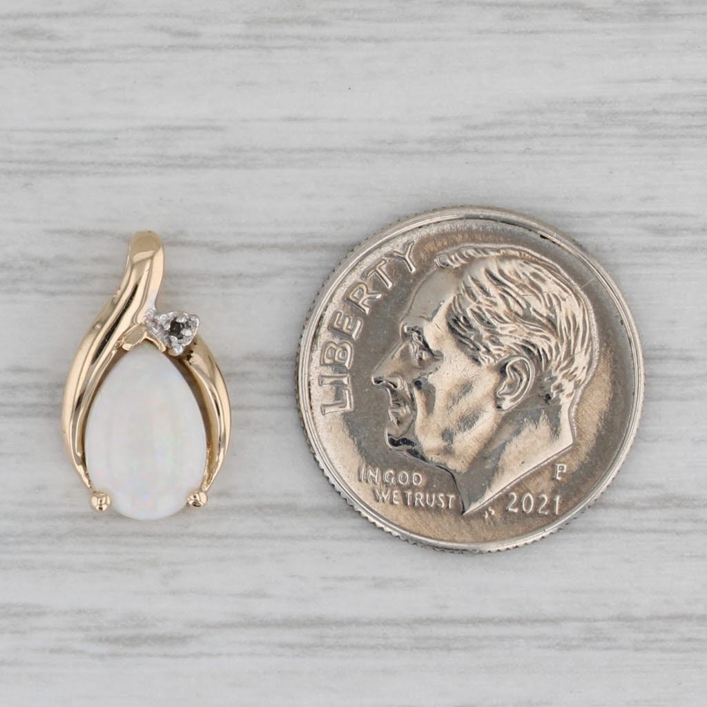 Gray Pear Opal Solitaire Pendant 14k Yellow Gold Diamond Accent