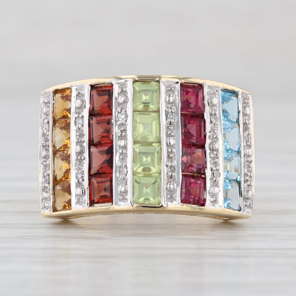 3.83ctw Gemstone Cocktail Ring 10k Yellow Gold Size 7 Topaz Garnet Peridot Sz 7