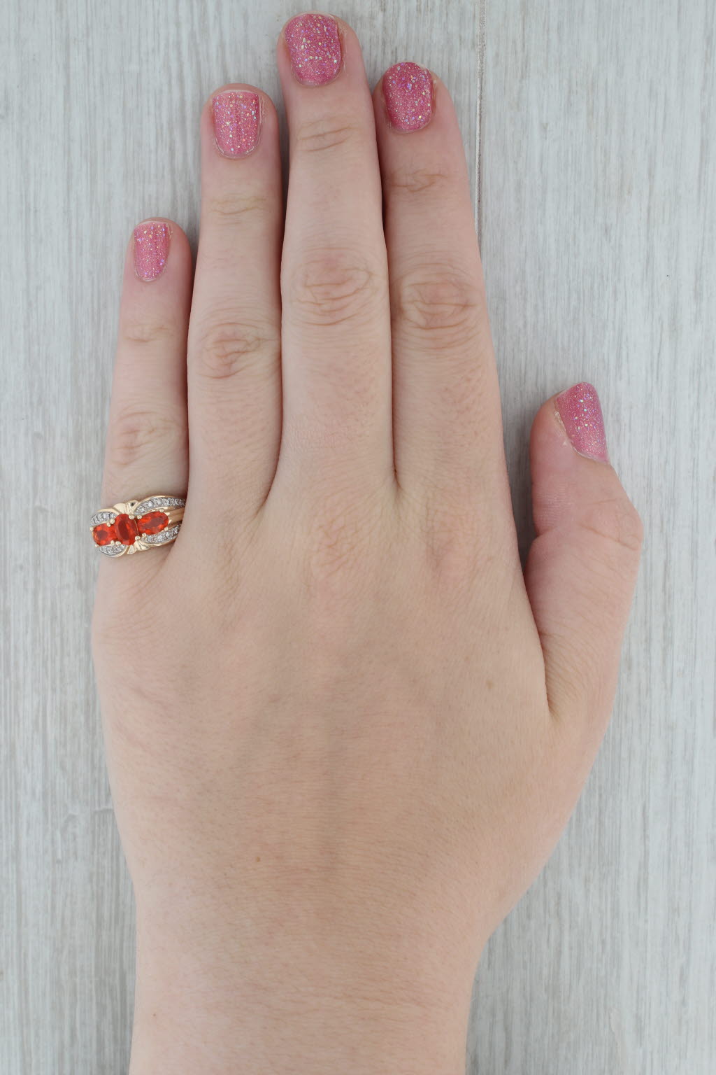 Dark Gray 1.05ctw Fire Opal Diamond Three Stone 14K Yellow Gold Ring Size 7.25
