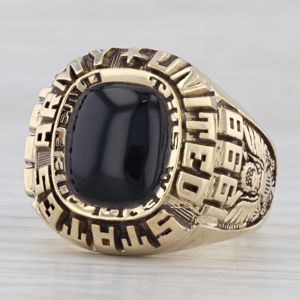 US Army Ring Onyx 10k Yellow Gold Size 11 United States Military Vinta
