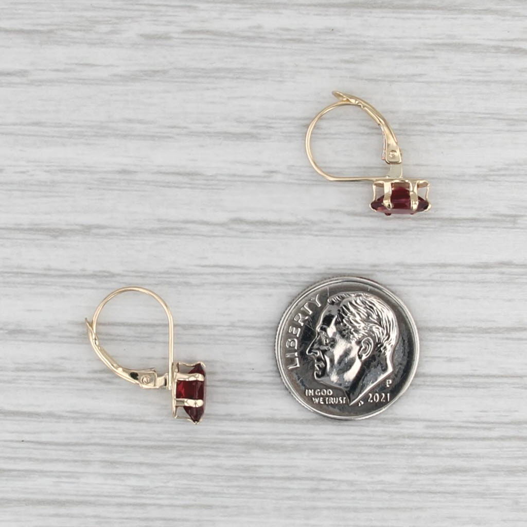 2ctw Rhodolite Garnet Drop Earrings 14k Yellow Gold Lever Backs Oval Solitaires