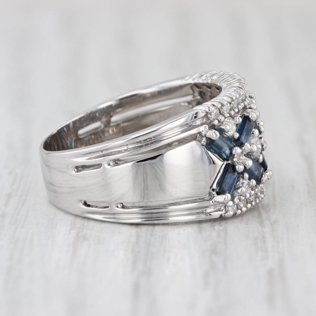 1.66ctw Blue Sapphire Diamond X Pattern Ring 14k White Gold Size 8 Cocktail