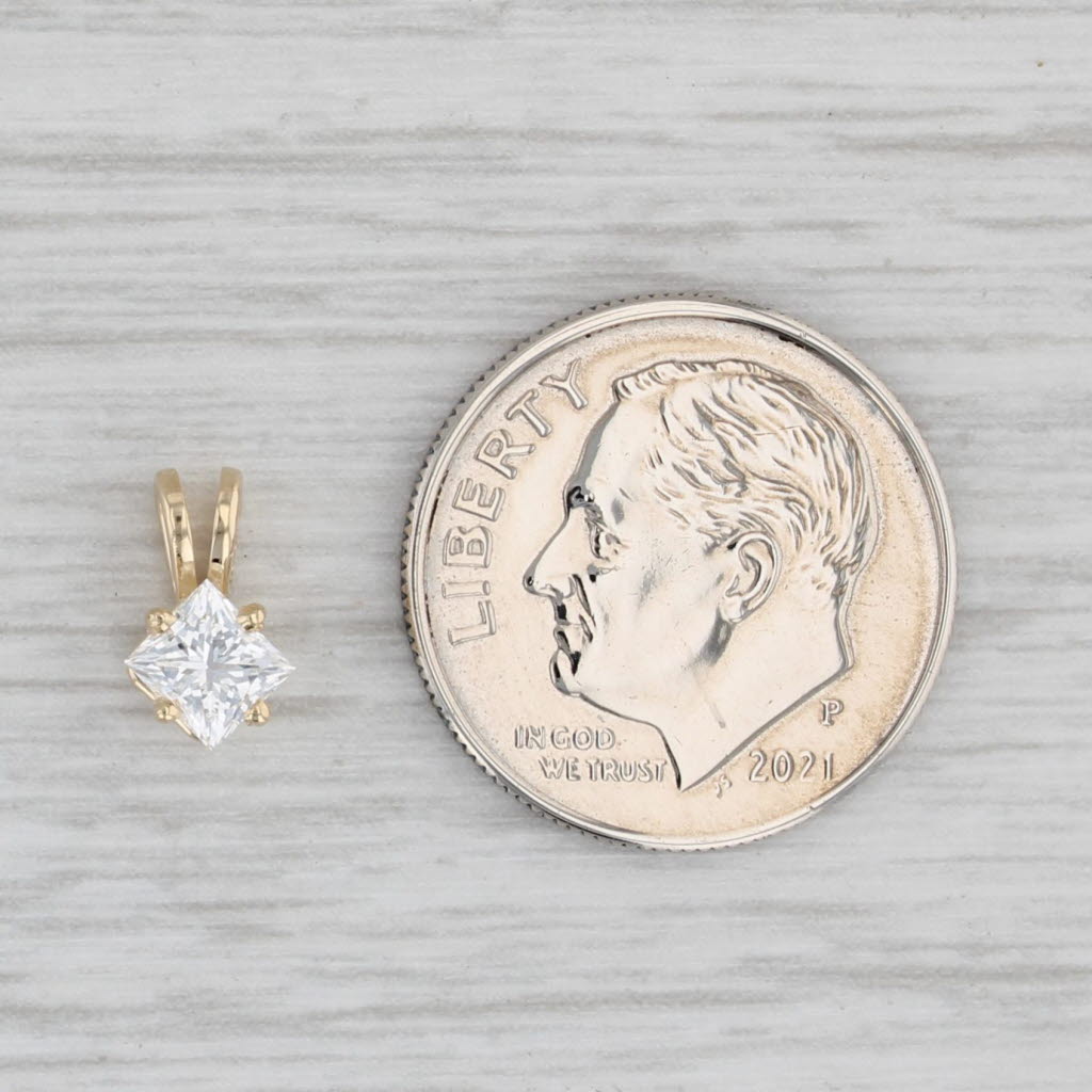 Light Gray New 0.40ct Princess Diamond Pendant 14k Yellow Gold Small Drop