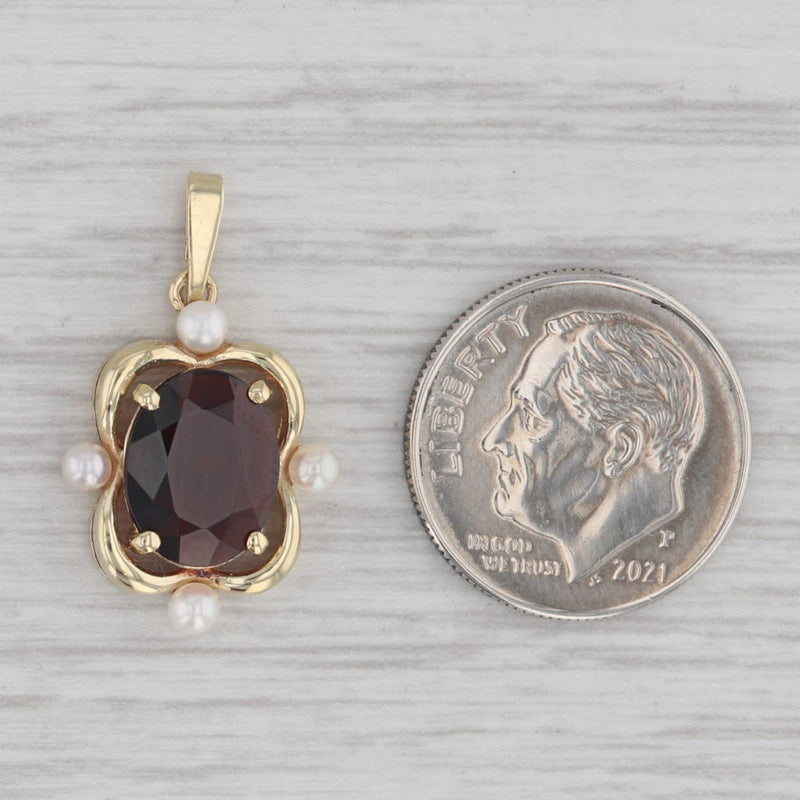 3.10ct Garnet Pearl Pendant 14k Yellow Gold Small Drop