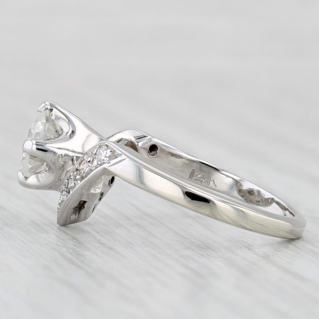 Light Gray Vintage 0.70ctw Round Diamond Engagement Ring 14k White Gold Sz 4.5 Contoured V