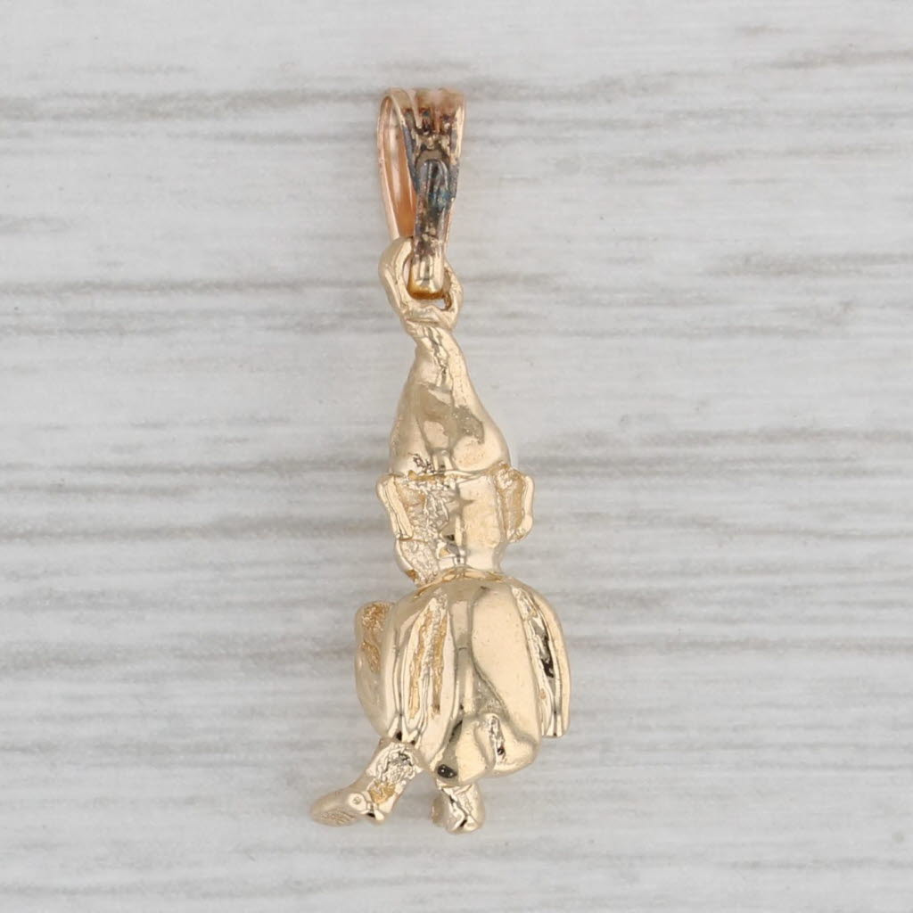 Gray Small Gnome Pendant 14k Yellow Gold Charm 3D Figural