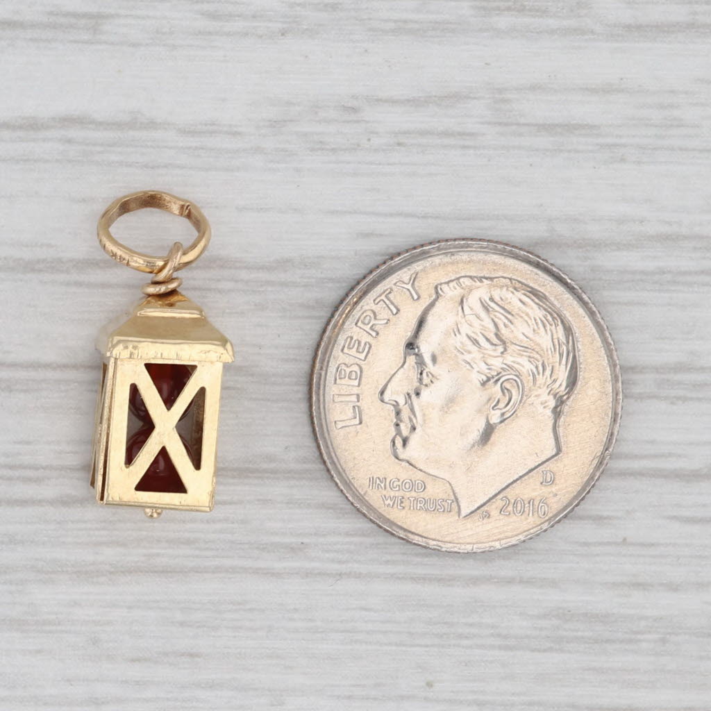 Vintage Lantern Charm 14k Yellow Gold Chalcedony Bead Pendant