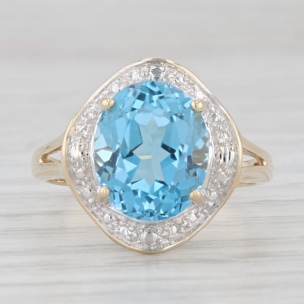 Light Gray 4.60ctw Oval Blue Topaz Solitaire Ring 10k Yellow Gold Size 7.25