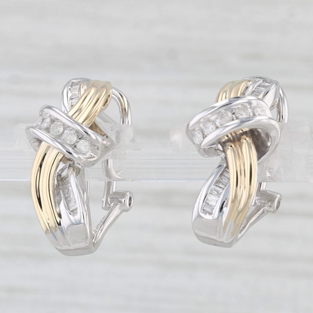 Light Gray 0.23ctw Diamond Drop Earrings 10k Yellow White Gold Omega Backs