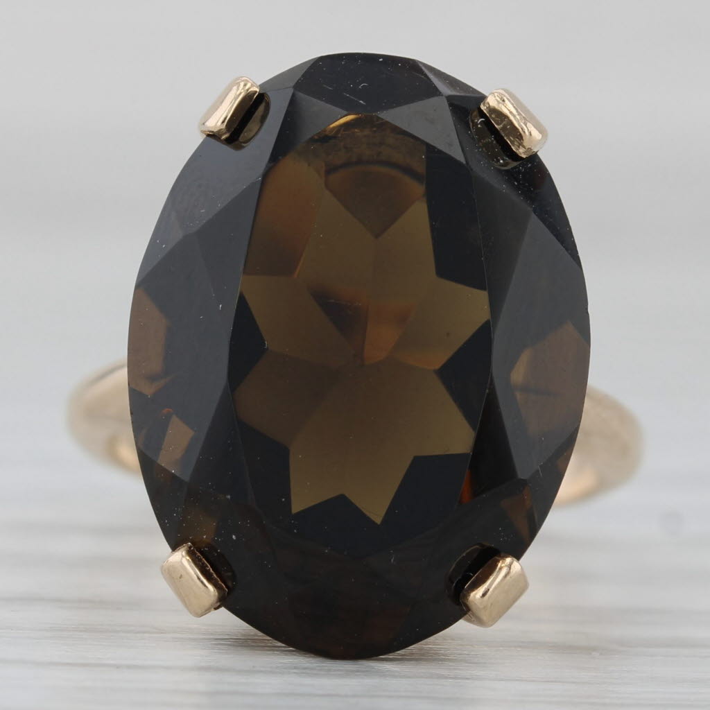 Dark Slate Gray 19.70ct Oval Smoky Quartz Solitaire Ring 14k Yellow Gold Size 6.75