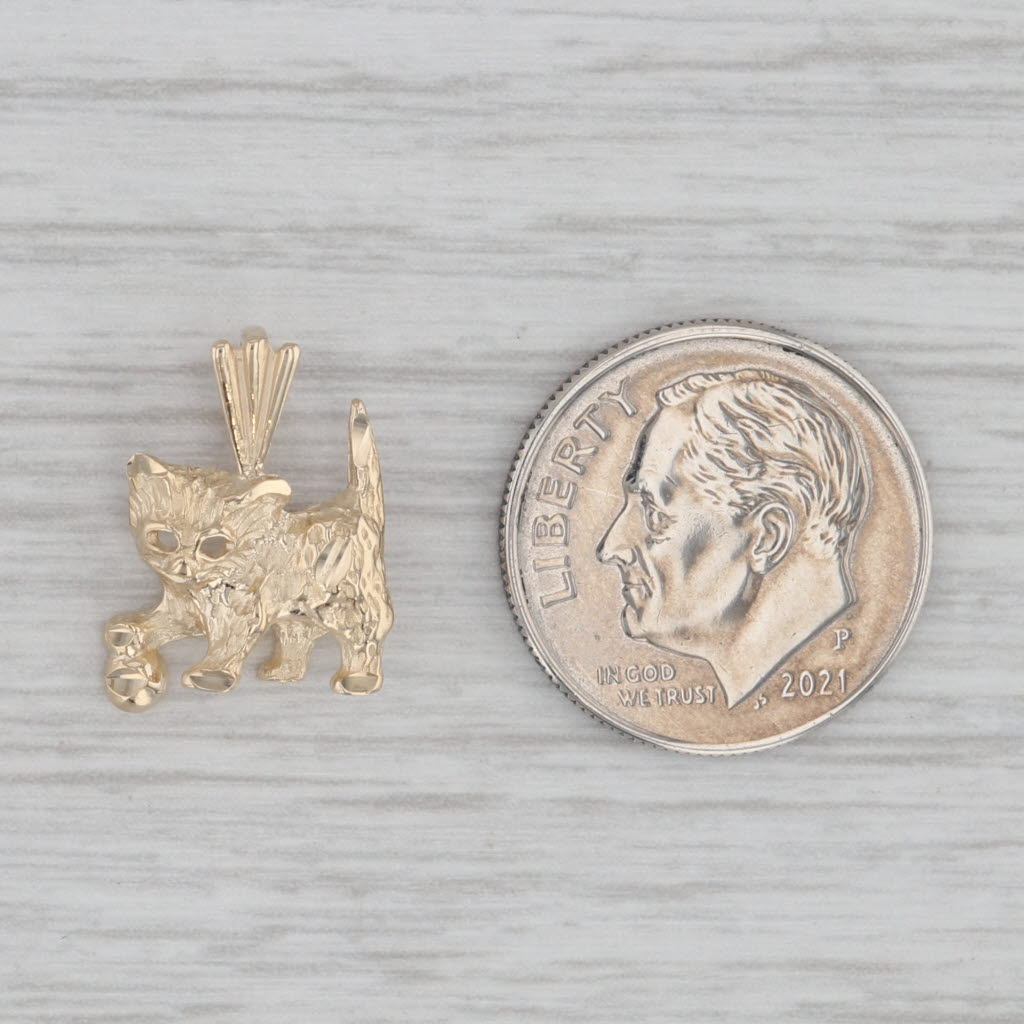 Gray Kitten with Ball Pendant 14k Yellow Gold Small Drop