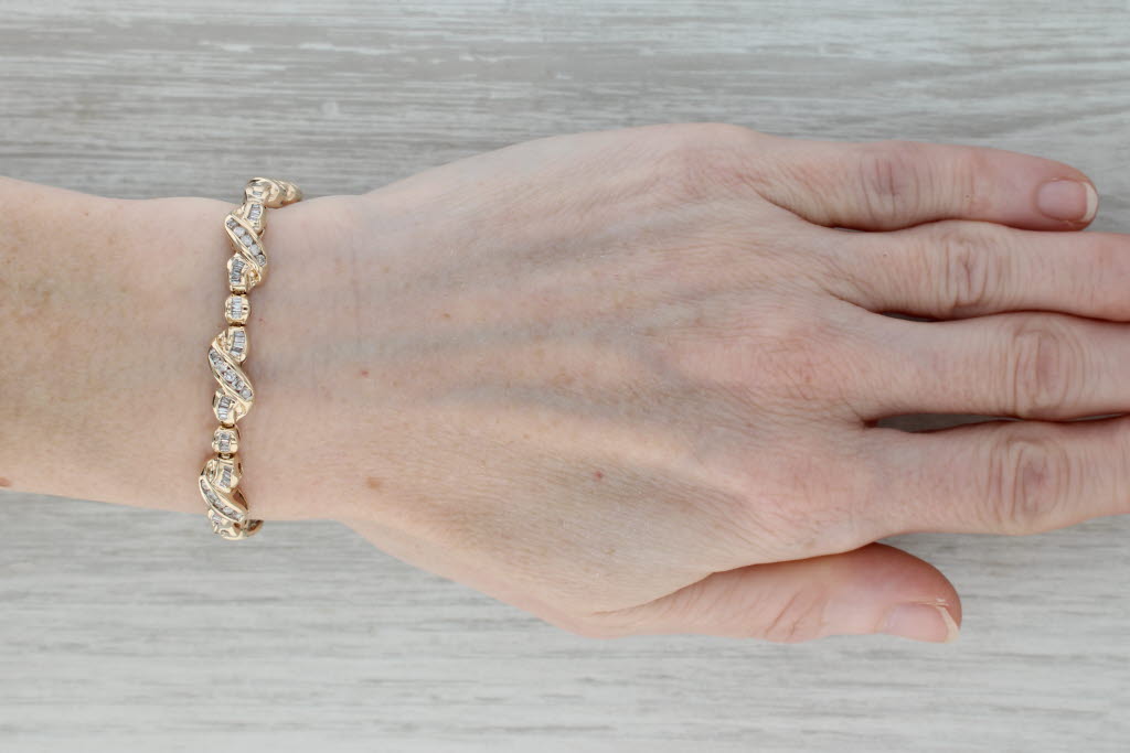 Dark Gray 1.70ctw Diamond XO Tennis Bracelet 10k Yellow Gold 7.25" 6.6mm