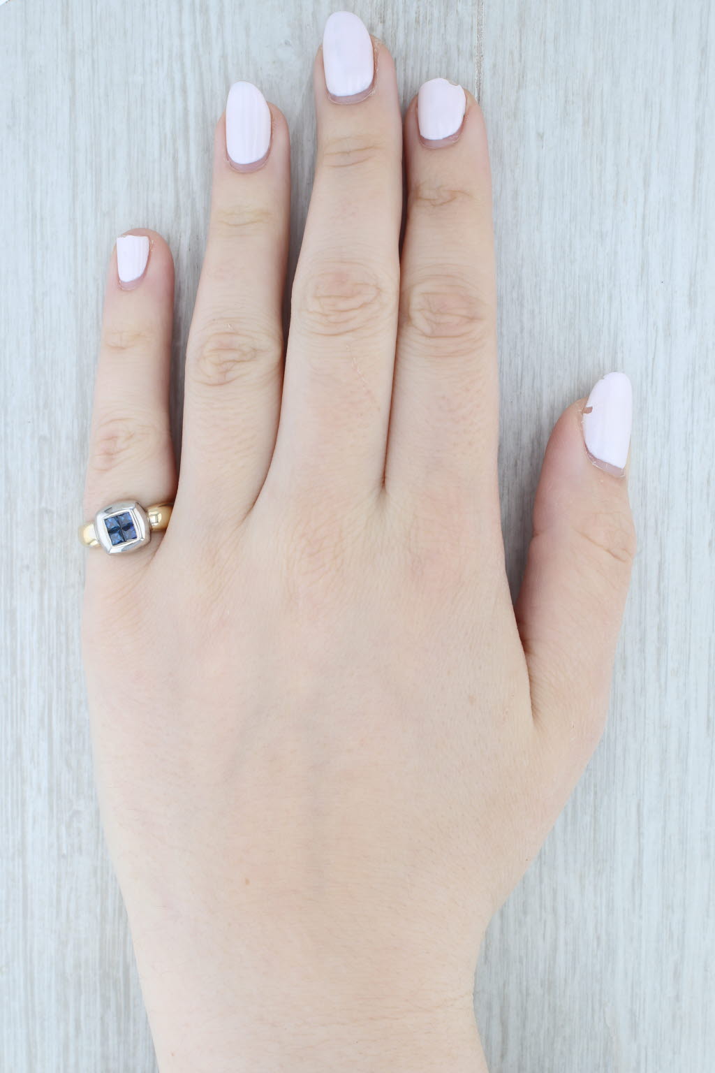 Light Gray 0.58ctw Blue Sapphire Ring 18k White Yellow Gold Size 6.5