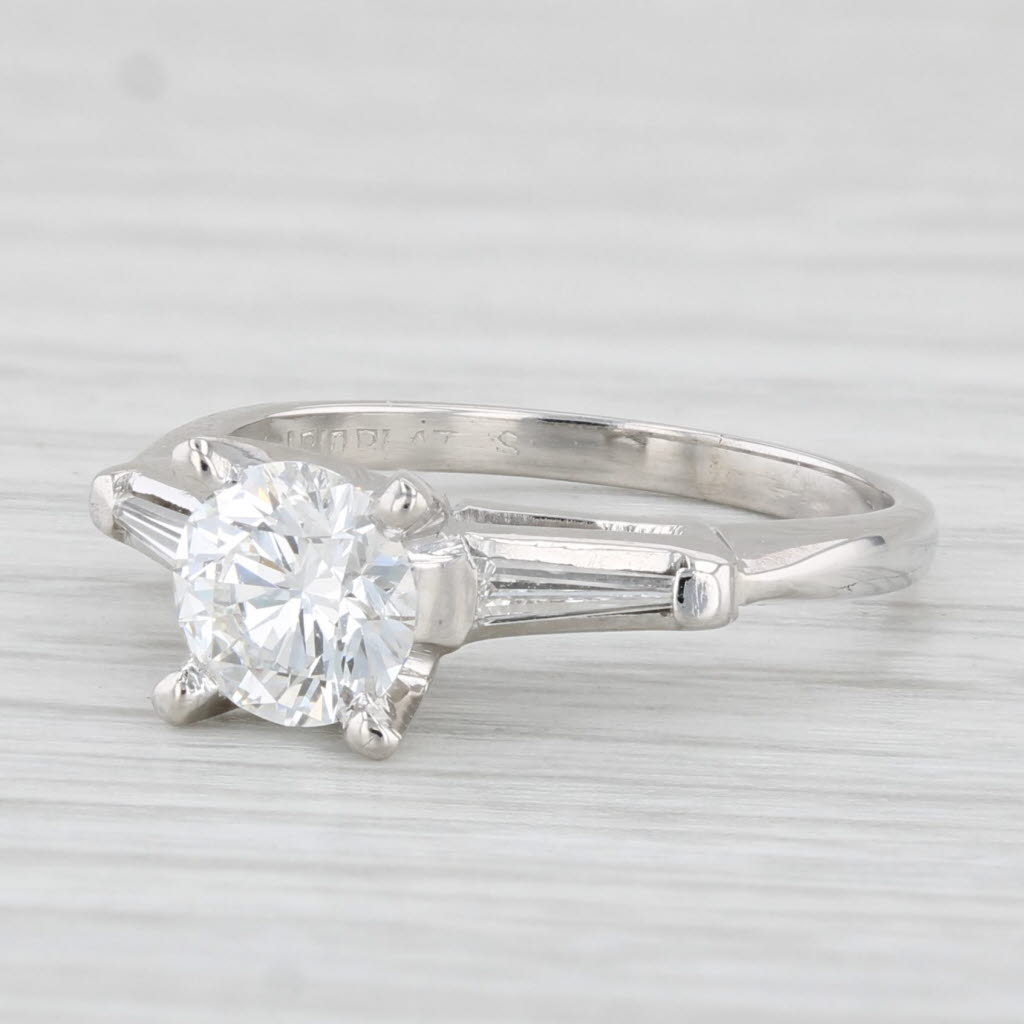 Light Gray Vintage 1.04ctw VVS2 Round Diamond Engagement Ring Platinum Size 4.5 GIA