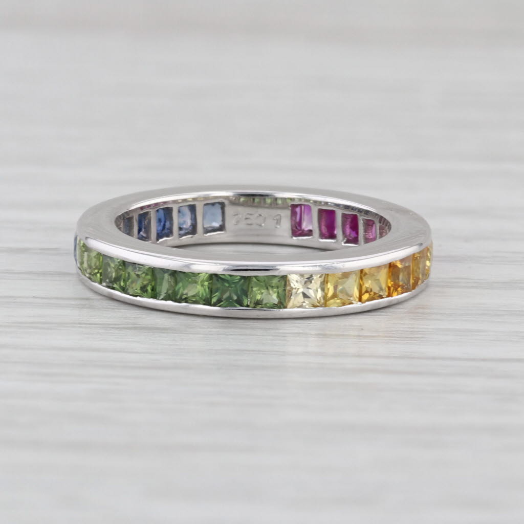 2.50ctw Rainbow Sapphire Eternity Ring 18k White Gold Size 5.5 Wedding Stackable