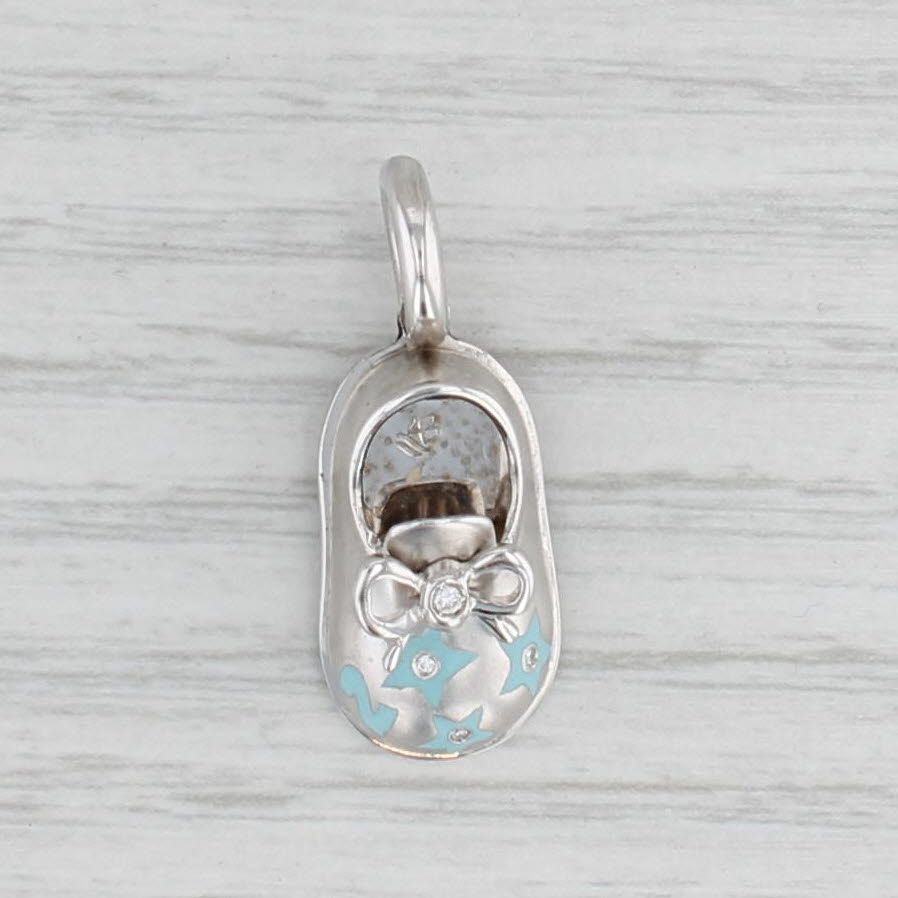 New Aaron Basha Baby Shoe Charm Diamond 18k White Gold Enamel Pendant