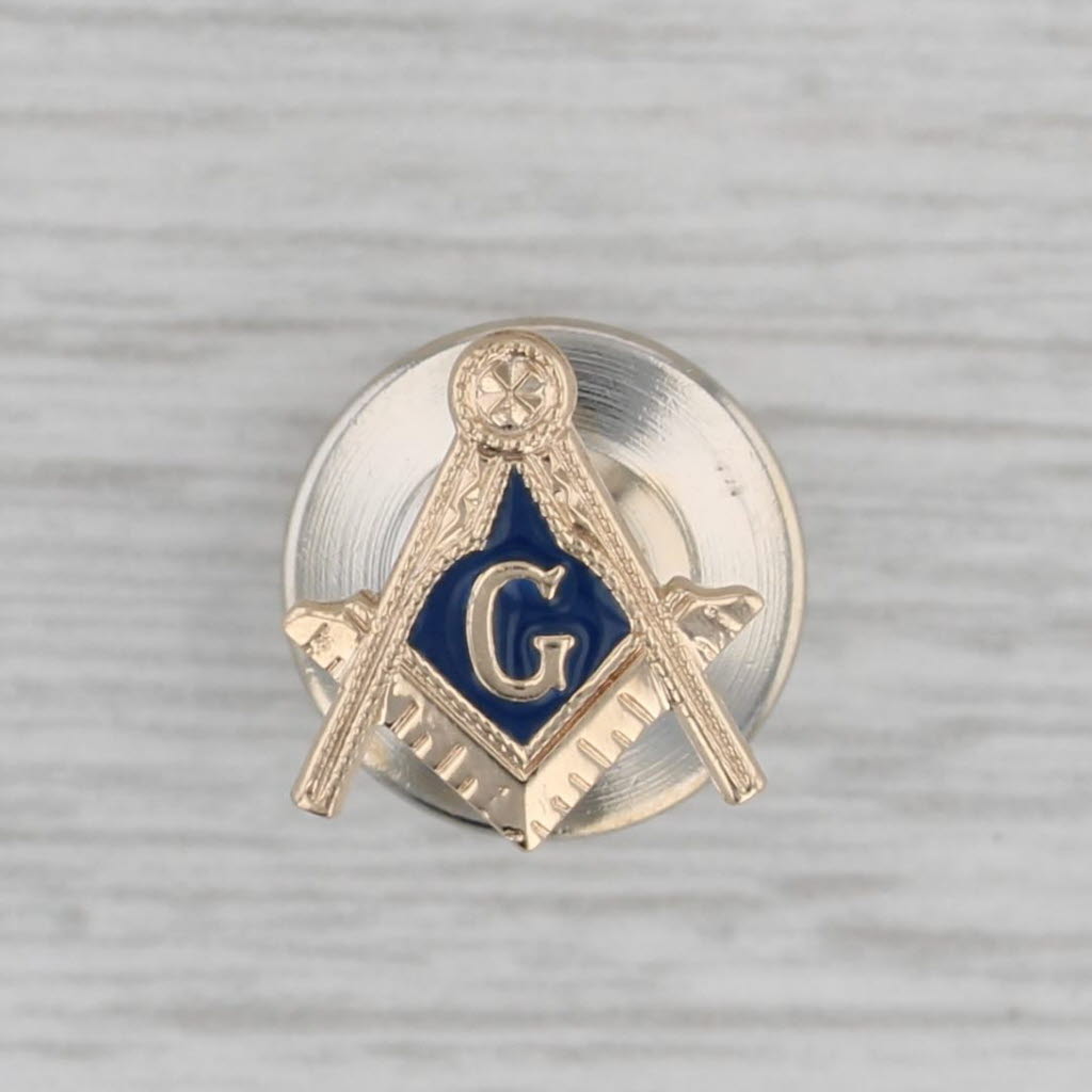 Gray Masonic Pin 14k Gold Blue Lodge Square Compass Lapel