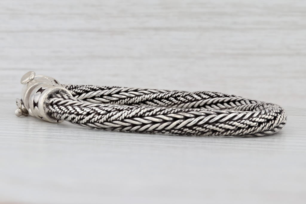 Light Gray Woven Rope Chain Bracelet Sterling Silver 7.5" 6.4mm Statement