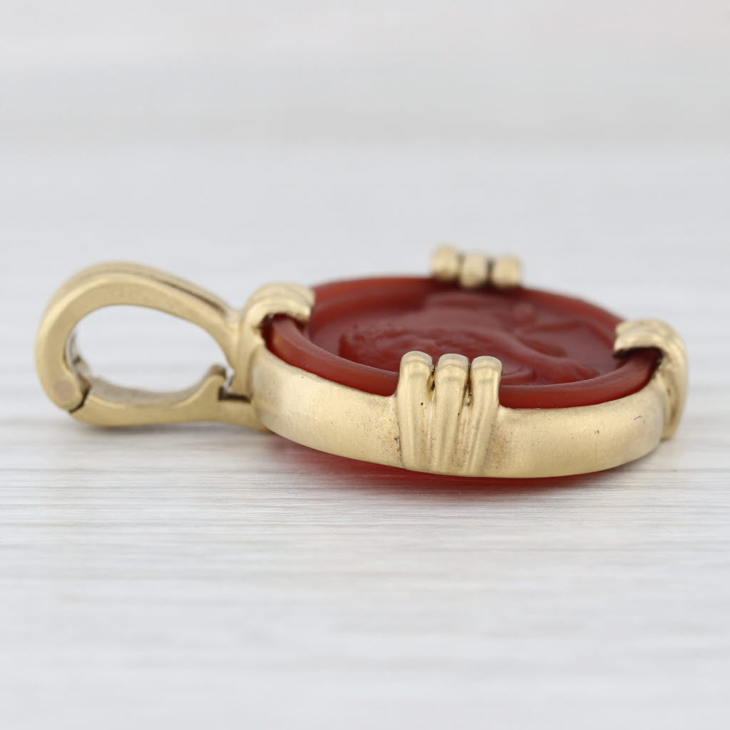 Slane & Slane Sardonyx Lion Carved Enhancer Pendant 18k Gold Clip Bail