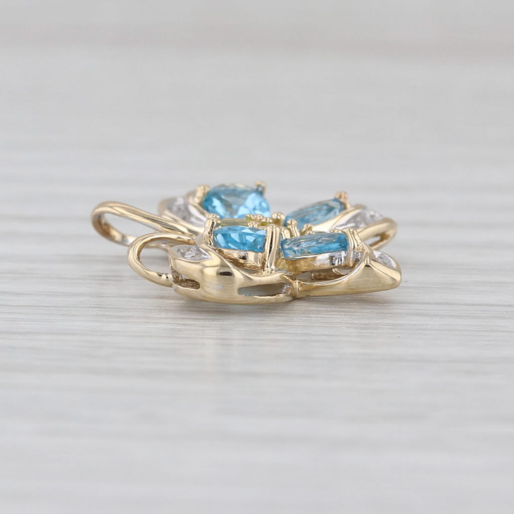 1.62ctw Blue Topaz Peridot Diamond Butterfly Pendant 10k Yellow Gold