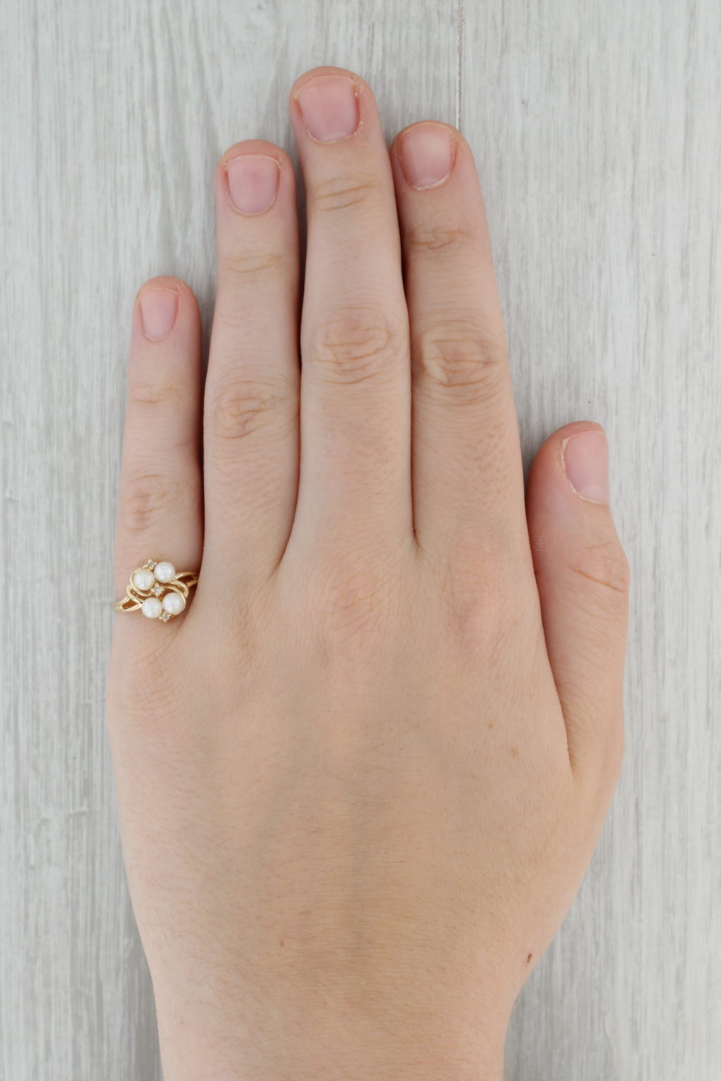 Dark Gray Cultured Pearl Diamond Cluster Ring 10k Yellow Gold Size 6