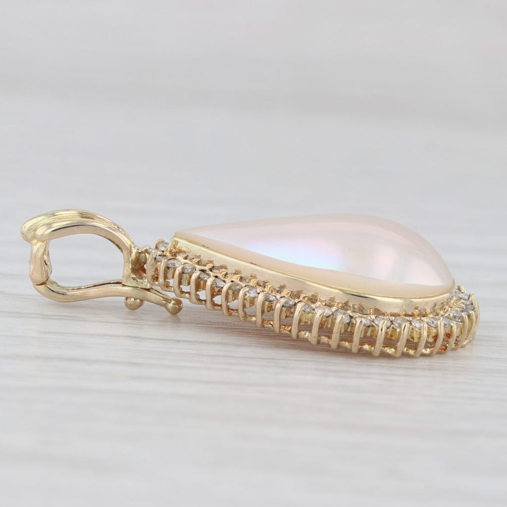 Light Gray Mabe Pearl 0.25ctw Diamond Halo Teardrop Pendant 14k Yellow Gold