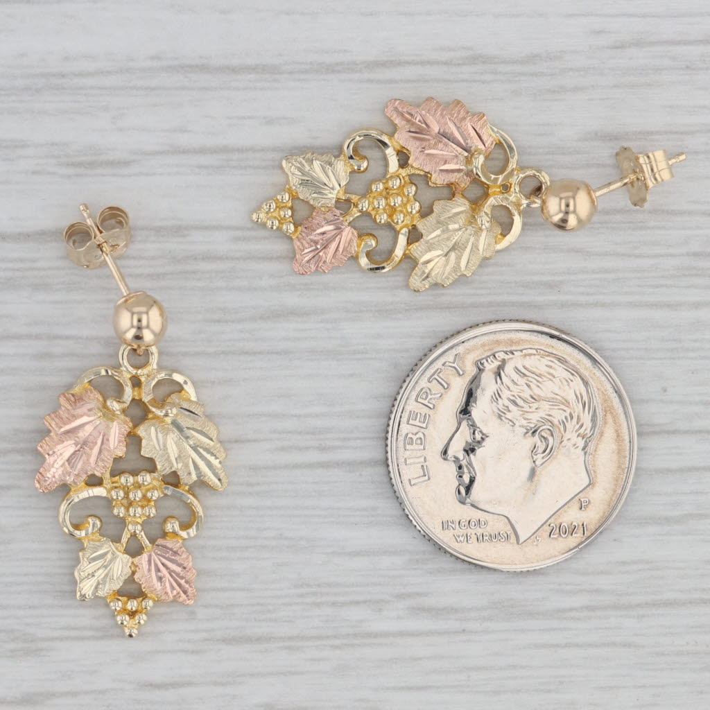 Gray Landstrom's Black Hills Gold 10K Yellow Rose Gold Grape Leaf Dangle Earrings