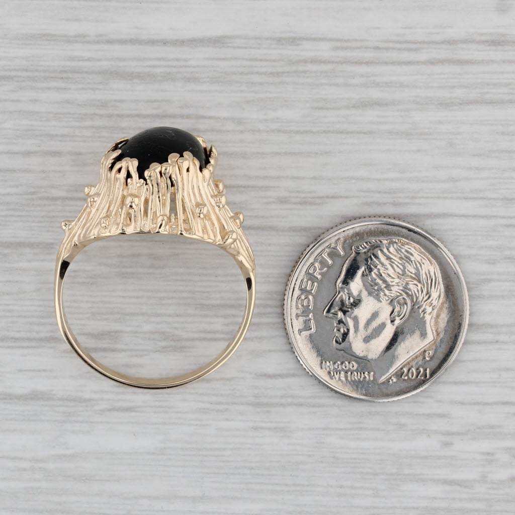 Gray Maui Divers Black Coral Ring 14k Yellow Gold Size 7.25 Cabochon Solitaire