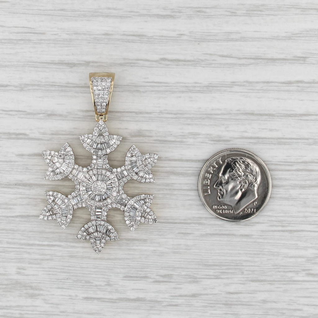 1.95ctw Diamond Snowflake Pendant 10k Yellow Gold Holiday Statement